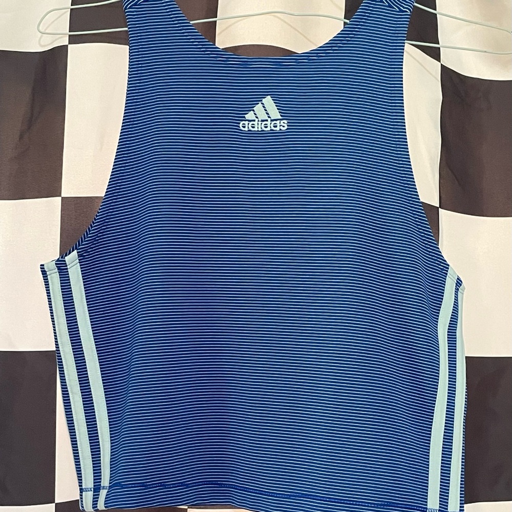 Adidas Blue and White Striped Top